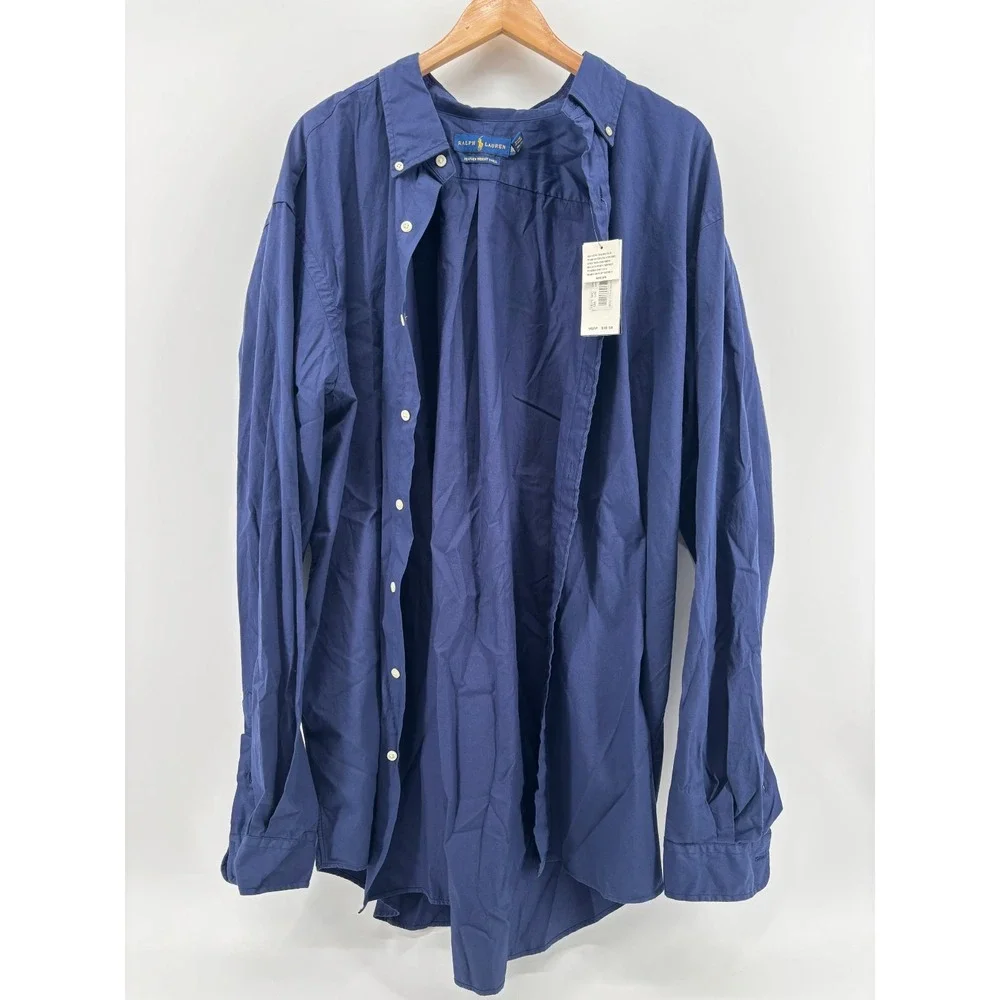 Polo Ralph Lauren Button Down Shirt Mens Blue Feather Weight Twill 2XL NWT